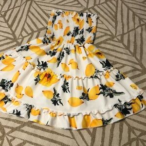 Floral Lemon Yellow and White Strapless Summer Dress